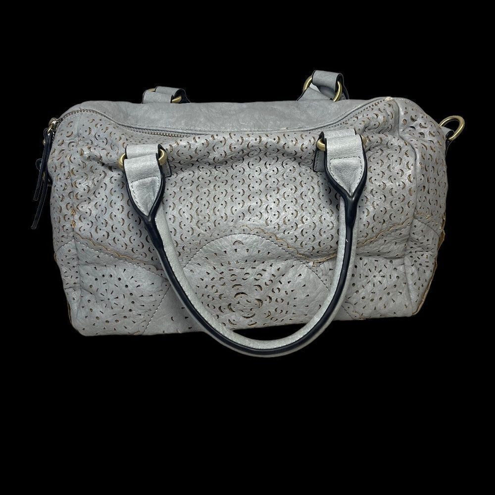 Moda Luxe Pale Gray Laser Cut Vegan Leather Satchel Style Bag